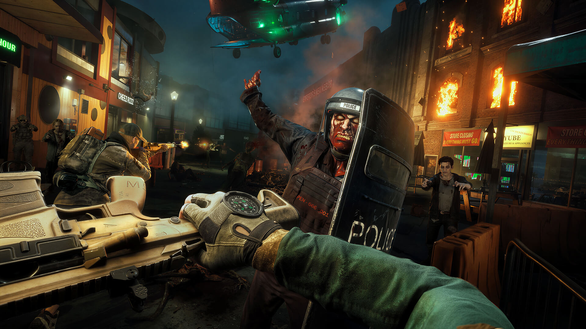 Responders fight through zombies toward helicopter extraction